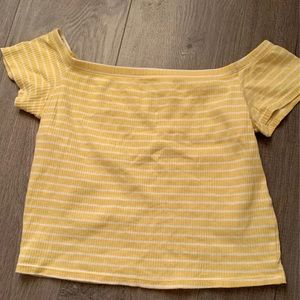 Yellow striped off the shoulder shirt